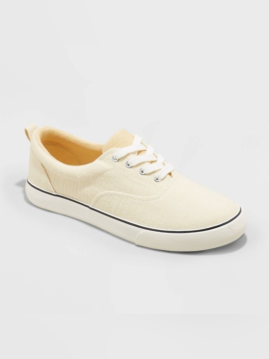 Universal Thread Shoes - Universal Thread Light Yellow Cream Canvas Lace Up Sneakers
